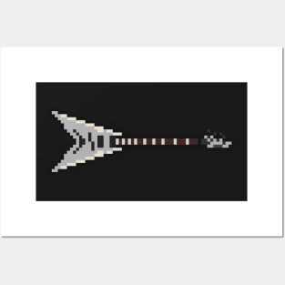 Pixel Silver King Flying V Guitar Posters and Art